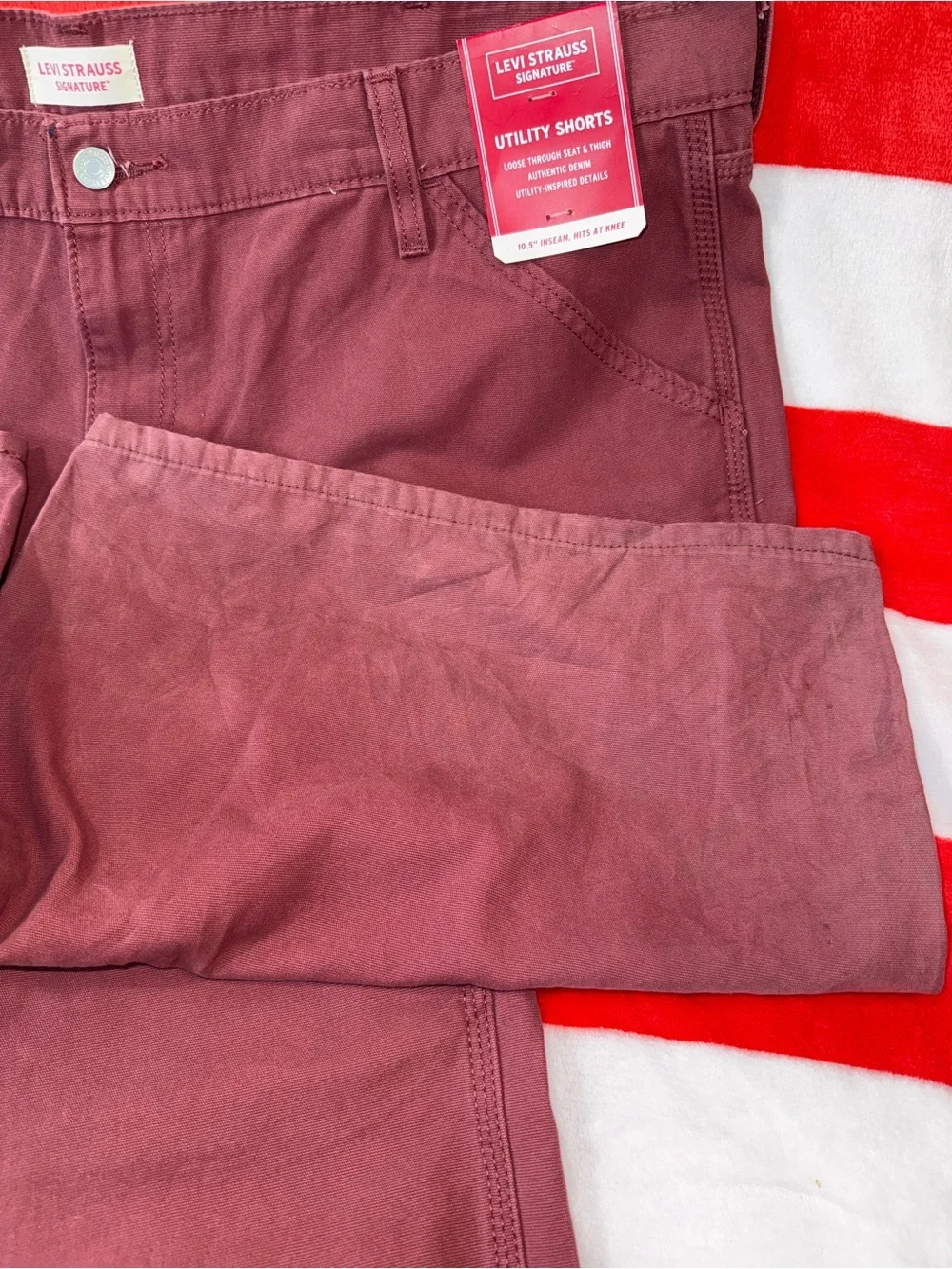2 Levi's Men's 42 x 10 1/2” (long inseam), Shorts - Burgundy PRE STRESSED- Dirty